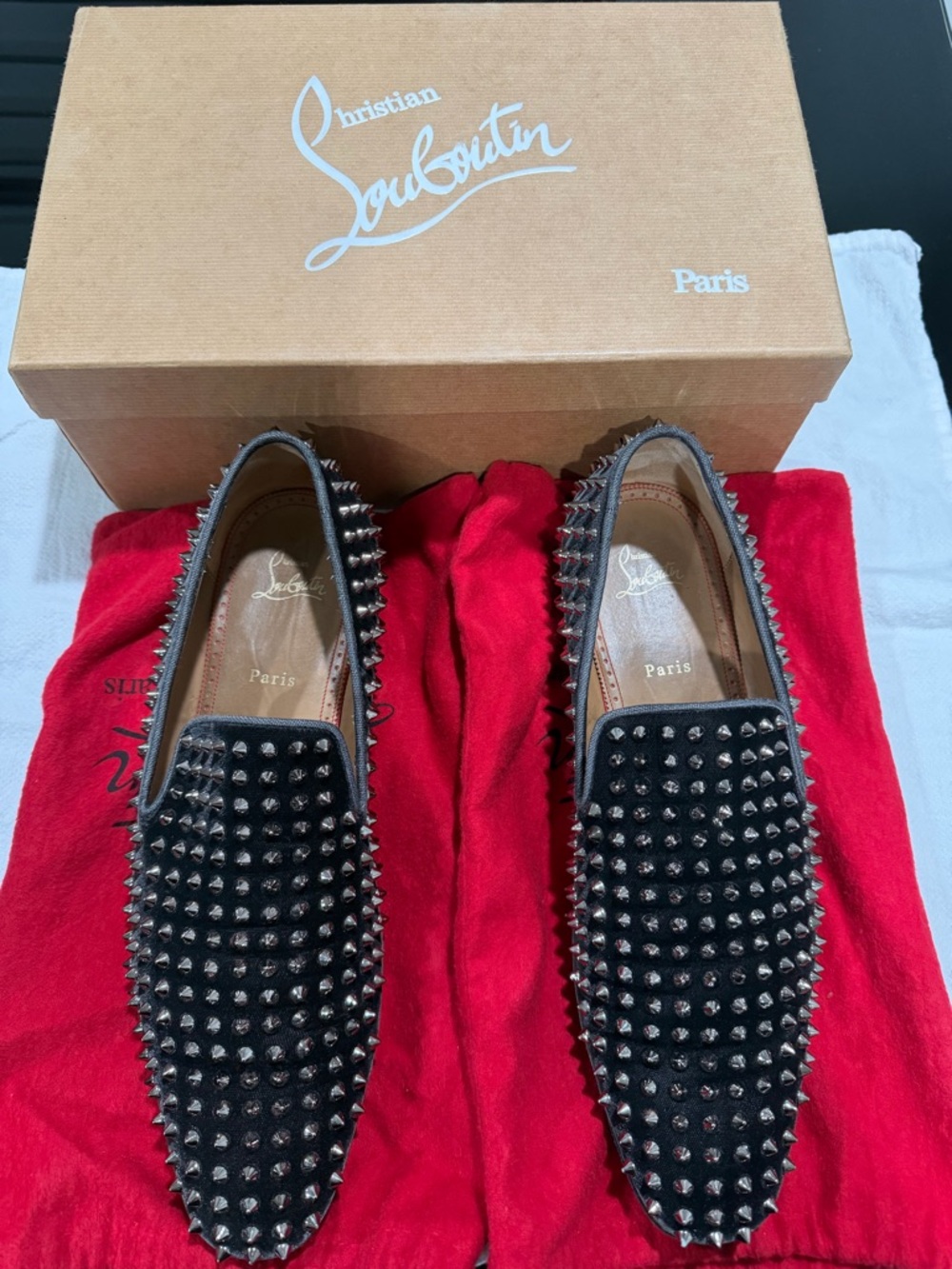 Christian Louboutin Black Studded Suede Slip-On Loafers